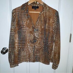 EVAN PICONE‎ PETITE RUFFLE LEOPARD LONG SLEEVE BLOUSE 6PETITE EXC COND